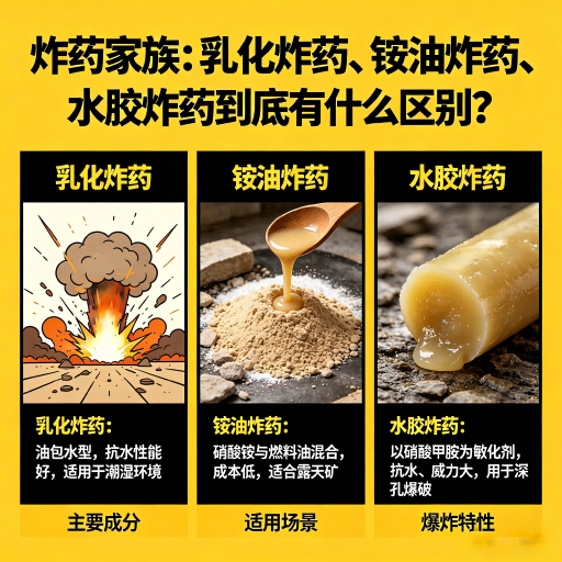 江孜炸药家族：乳化炸药、铵油炸药、水胶炸药到底有什么区别？
